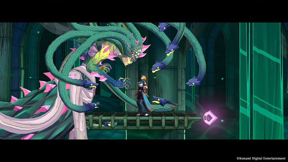 A serpent-bodied boss coiled around a platform